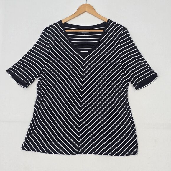 Talbots Womens XL Chevron Stripe Navy White Talbots Tee Short Sleeve T Shirt Top - Picture 1 of 7